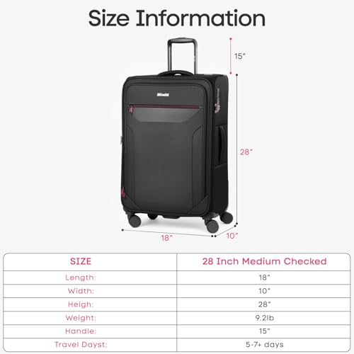 28'' Checked Softside Expandable 20% Luggage w/TSA LOCK - color: Black, size: Checked-Large 28 inch