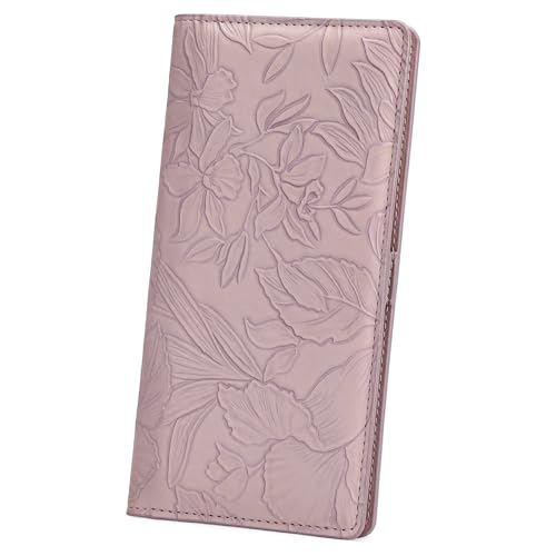 FALAN MULE Ultra Slim Thin Wallet for Women Bifold Leather RFID Blocking Designer Credit Card Holder - color: Relief light purple