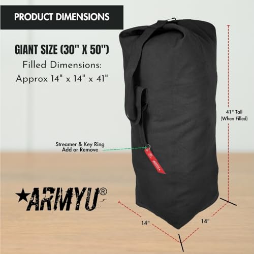 Top Load Heavyweight Cotton Canvas Tactical Military Duffle Bag Carryall Shoulder Storage Bulk Travel Bag, Black - 14" x 14" x 41" - color: Black, size: 30" x 50"