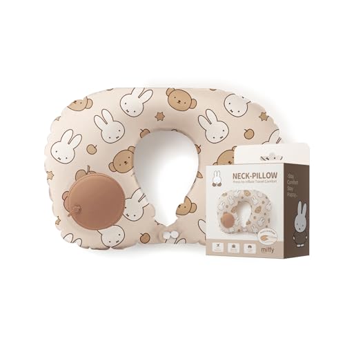 MIPOW x Miffy Inflatable Travel Neck Pillow, Press to inflate U Neck Pillow, Milk Silk Portable Neck Support Pillow