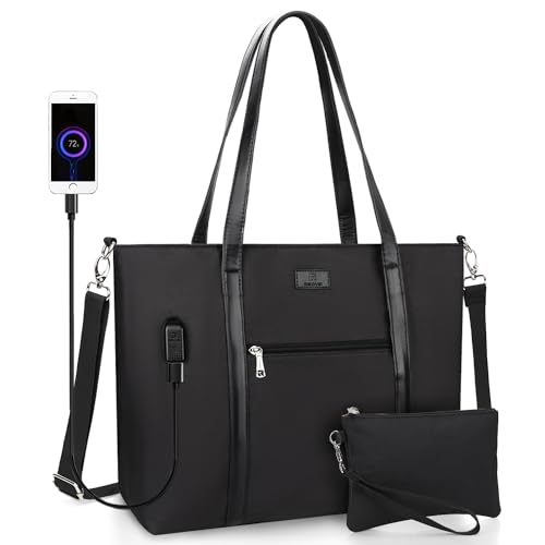 TANTO Laptop Tote Bag for Women 17.3In, Work Bag with USB Port & Wristlet - color: 02-black-2pcs