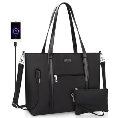 TANTO Laptop Tote Bag for Women 17.3In, Work Bag with USB Port & Wristlet - color: 02-black-2pcs