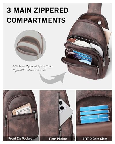 FADEON Sling Bag for Women, Designer Small Crossbody Bags, Adjustable Strap - color: Coffee Brown Retro Style