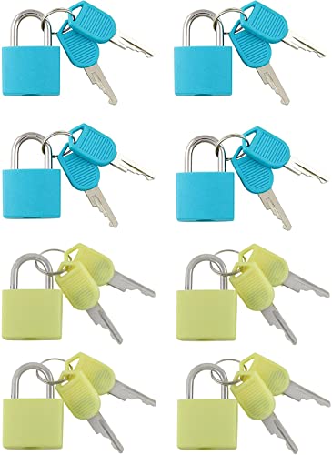 8 Pc Metal Padlock Solid Brass Luggage, Backpack, Diary, Jewelry Box, Crafts, School Teaching Lock with Key and Durable Cover (Small, Blue, Yellow) - color: Blue, Yellow, size: Small