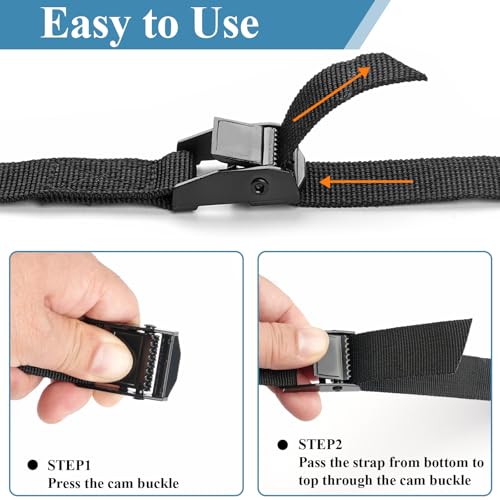 PEASUG Tie Down Straps, 4 Pack Lashing Straps with Buckles for Packing - color: Black, size: 1" x 7.8'