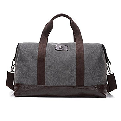 Travel Duffle Bag Canvas Leather Gym Weekend Bag (Grey) - color: Grey