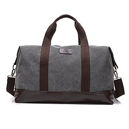 Travel Duffle Bag Canvas Leather Gym Weekend Bag (Grey) - color: Grey