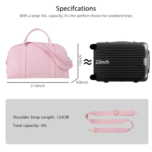 Travel Bag 45L Pink for Airplane Carry On - color: pink