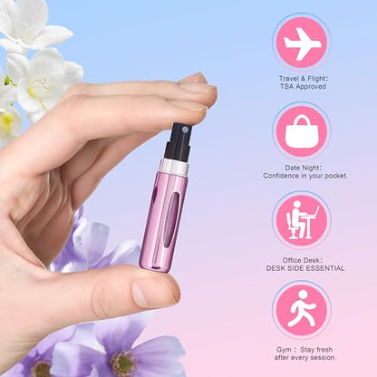 5 Pack Travel Perfume Bottle Refillable with View Window, 5ml Mini Spray Bottles for Perfume, Leak Proof Empty Atomizer Set（Light Blue，Bright Silver,Rose Red,Bright Green,Bright Purple） - color: Light Blue,Bright Silver,Rose Red,Bright Green,Bright Purple