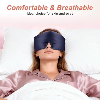 VOCOSTE 3D Pure Silk Sleep Mask with Travel Pouch, Navy Blue - color: Navy Blue