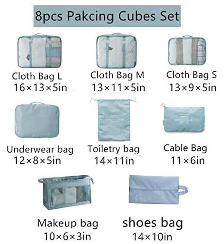 Luggage Packing Organizers Packing Cubes Set for Travel (blue 8pc) - color: blue 8pc