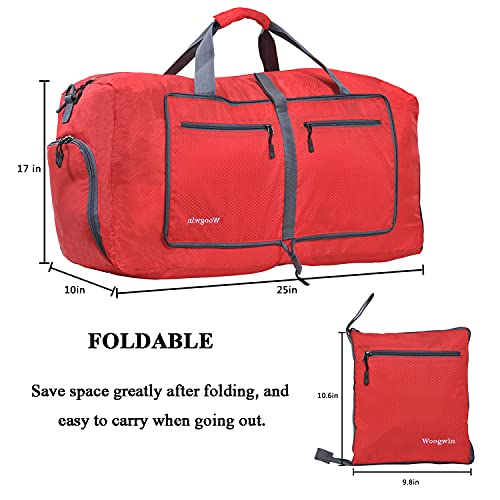 Woogwin Travel Duffel Bag Large Foldable Waterproof Overnight Bag for Beach Swim Bags Pool Sports Gym - color: 60L Red