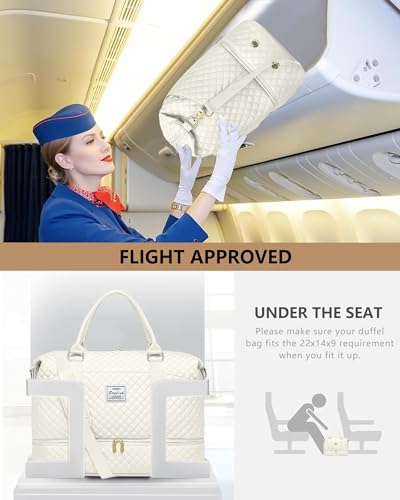 Travel Weekender Duffle Bag for Women: Overnight Bags with Shoe Compartment - color: 6-Beige, size: Large