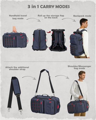 Gonex Travel Backpack, 40L Expandable Carry On, 3-in-1 Convertible - color: Dark Blue
