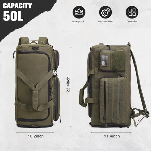 G4Free 3-in-2 Duffle Bag Travel Gym Sports, Large Tactical Duffel Backpack - color: Dark Tan