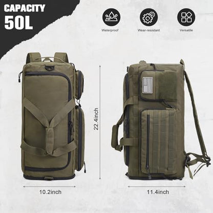 G4Free 3-in-2 Duffle Bag Travel Gym Sports, Large Tactical Duffel Backpack - color: Dark Tan