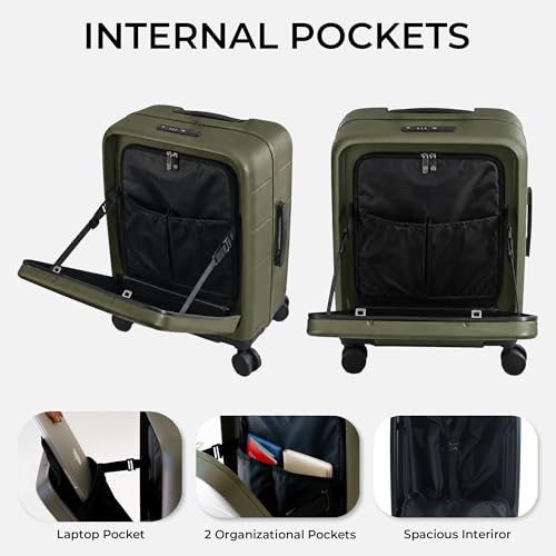 MiaMily Ride-On Carry-On Luggage with Built-In Seat for Adults & Kids, Front Opening Hard Shell Suitcase, TSA Lock, 360° Spinner Wheels, Waterproof Pockets, Lightweight 43L Carry-On, Olive Green - color: Olive Green