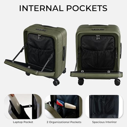 MiaMily Ride-On Carry-On Luggage with Built-In Seat for Adults & Kids, Front Opening Hard Shell Suitcase, TSA Lock, 360° Spinner Wheels, Waterproof Pockets, Lightweight 43L Carry-On, Olive Green - color: Olive Green