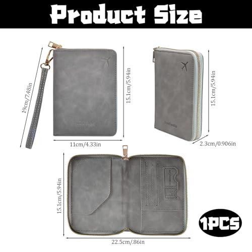 Passport Holder for Travel Wallet,RFID Detachable Wrist Strap Wallet - color: Gray