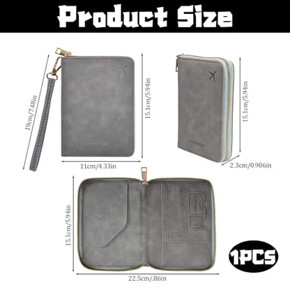 Passport Holder for Travel Wallet,RFID Detachable Wrist Strap Wallet - color: Gray