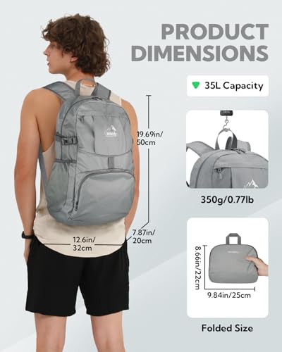 WATERFLY Large Lightweight Packable Hiking Backpack Foldable Travel Daypack - color: C-gray, size: 35L