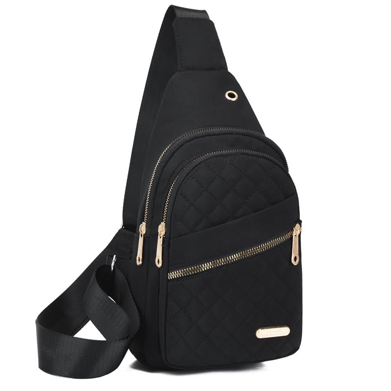 Small Sling Bag For Women Men Fashion Casual Crossbody Sling Backpack Solid Wallet - color: Black