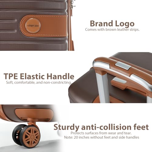 Merax 3-Piece Luggage Set, 20-Inch Carry-On Hardshell Suitcase with Wheels - color: Brown, size: 3-piece set (20-inch)