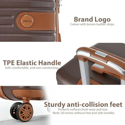 Merax 3-Piece Luggage Set, 20-Inch Carry-On Hardshell Suitcase with Wheels - color: Brown, size: 3-piece set (20-inch)
