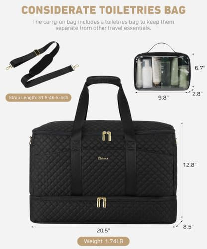Overnight Bags for Women Travel Duffel: Weekender Bag with Shoe Compartment - color: 01-Black