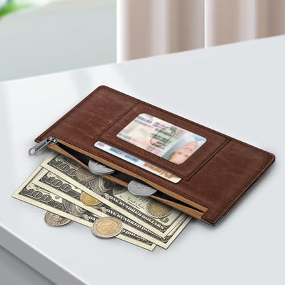 FINTIE Slim Credit Card Wallet Holder Change Pouch - color: Gray Brown