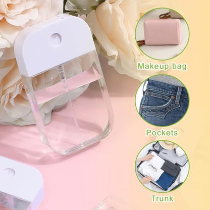 4 Pcs Portable Card Clear Spray Bottles 50ML Reusable Travel Mist Bottles with Fine Nano Spray Nozzle for essential oils,hair moisturizing water hand sanitizer,2 funnels are also given away (4)