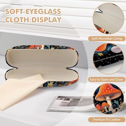 Glasses Case Hard Shell,Portable Protective Eyeglasses Case, Eyeglass Holder Box with Cleaning Cloth,for Women Men - color: Mushroom 1