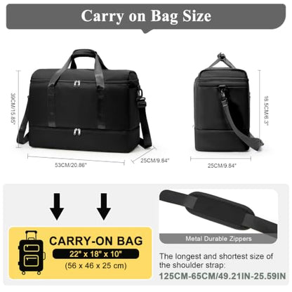 Travel Duffle Bag with Shoe Compartment, Overnight Weekender Bags for Women - color: Black