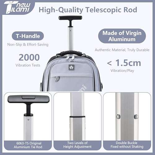 NEW TILAMI 19 Inch Rolling Backpack 4 Spinner Wheels for School Travel Grey - color: Soft Grey