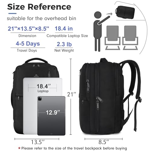 MATEIN Extra Large 45L Travel Backpack, Airline Approved 18 Inch Backpack - color: Black, size: XX-Large