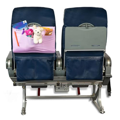 Airplane Tray Organizer/Tote with 4 Storage Pockets, Back Seat Airplane Tray Cover, Converts into a Drawstring Tote, Washable, Durable & Lightweight (2.8 oz) Airplane Travel Essentials - color: Rose Pink