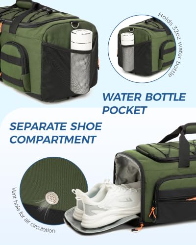 Searock 45L Gym Bag for Men, 3-In-1 Duffle Bag Backpack for Travel - color: Green