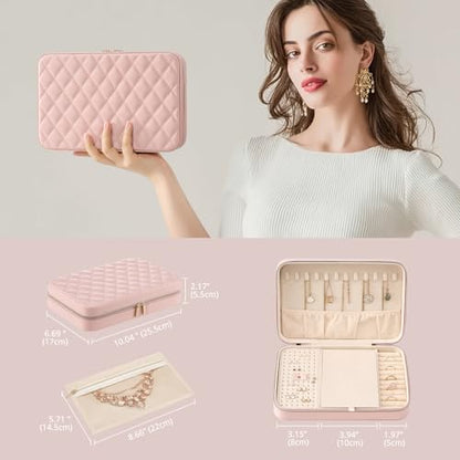 Lolalet Travel Jewelry Case for Women Girls -Large, Pink - color: Pink, size: Large (10"W*6.69"D*2.17"H)