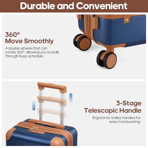 Expandable Carry On Luggage Set, 20In PC Hardside Suitcase with Backpack - color: Blue