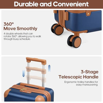Expandable Carry On Luggage Set, 20In PC Hardside Suitcase with Backpack - color: Blue