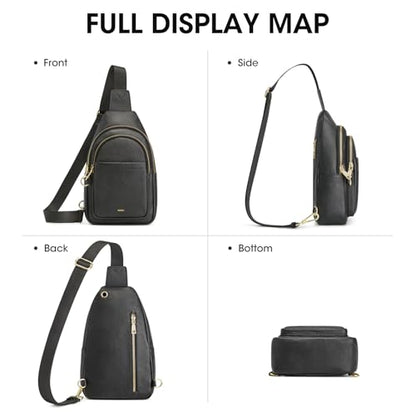 Kattee Sling Bag for Women, Leather Crossbody Bag for Travel, Black - color: Black