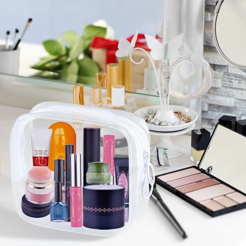 PLULON Small Clear Travel Toiletry Bag - TSA Approved Mini Make Up Zipper Pouch Cosmetic Bag for Women & Men's Purse Essentials - color: Black, White
