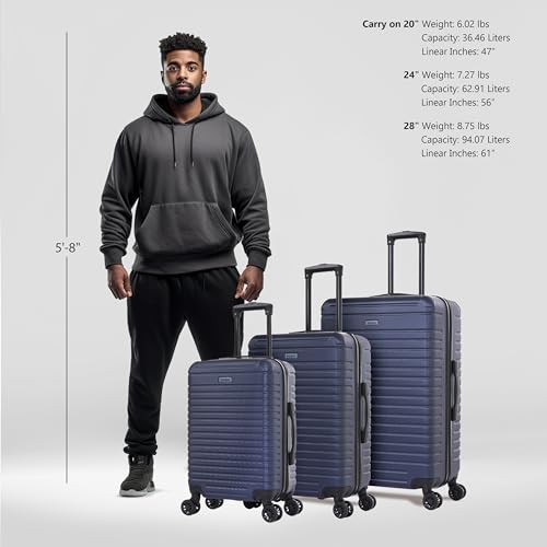 InUSA DEEP Luggage Set with Dual Spinner Wheels and Studs | Spacious Travel Suitcases with Ergonomic Handles | (20/24/28) 3 Piece Hardside Luggage Set | Blue - color: Blue, size: 3 Piece Set (20/24/28)