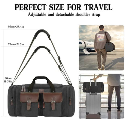 Canvas Duffle Bag for Men - 50L Expandable Travel Duffel Bags - color: Black, size: Large-50L