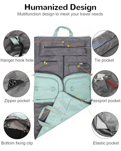 47L Large Convertible Travel Garment Duffel Bag for Men Women, 2 in 1 Hanging Suit Bag with Shoulder Strap, Green - color: green