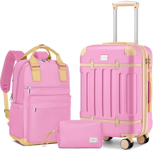 LARVENDER 수하물 세트 확장 가능한 빈티지 수하물 세트, 베리, 실용적 - color: 베리, size: 3 piece set(BP/TB/20)
