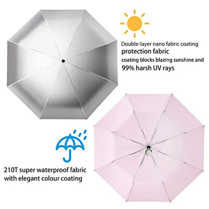 FDJASGY Silver Coating Layer Fabric Blocking UV 99.9% Sun Umbrella Compact Folding Travel Umbrella Automatic Windproof Umbrellas For Men and Women (Pink) - color: Pink