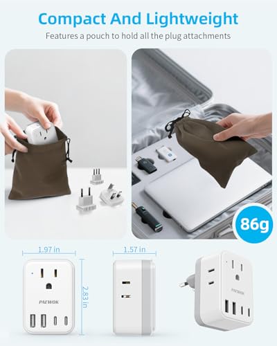 PAEWOK European Travel Plug Adapter Set, Universal Travel Adapter with 4 AC - style: Travel Adapter+Type C/G/A/I/D/M