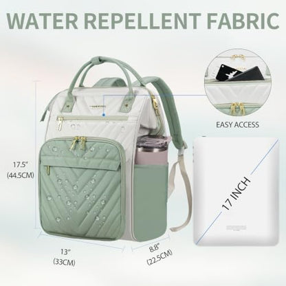 VANKEAN 18 Inch Laptop Backpack for Women Large Capacity - color: Beige-light Green, size: 18 Inch