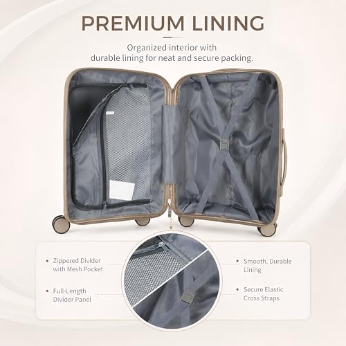 20” Carry On Luggage with TSA Lock, Airline Approved 22x14x9 Hardside Suitcase, Lightweight PP Rolling Travel Luggage with Silent Spinner Wheels and Anti-Burst Zipper (Khaki Diagonal Stripe) - color: Khaki Diagonal Stripe